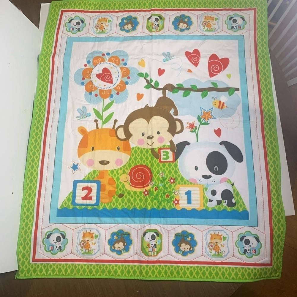 Jungle‎ Animal Quilted Baby Play Mat Monkey Giraffe Dog Tummy Time Blanket Green